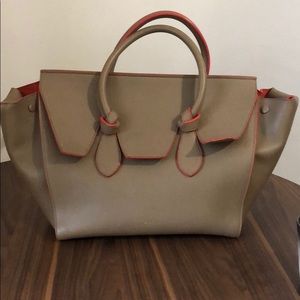 Tan with orange pipping Celine Bag.
